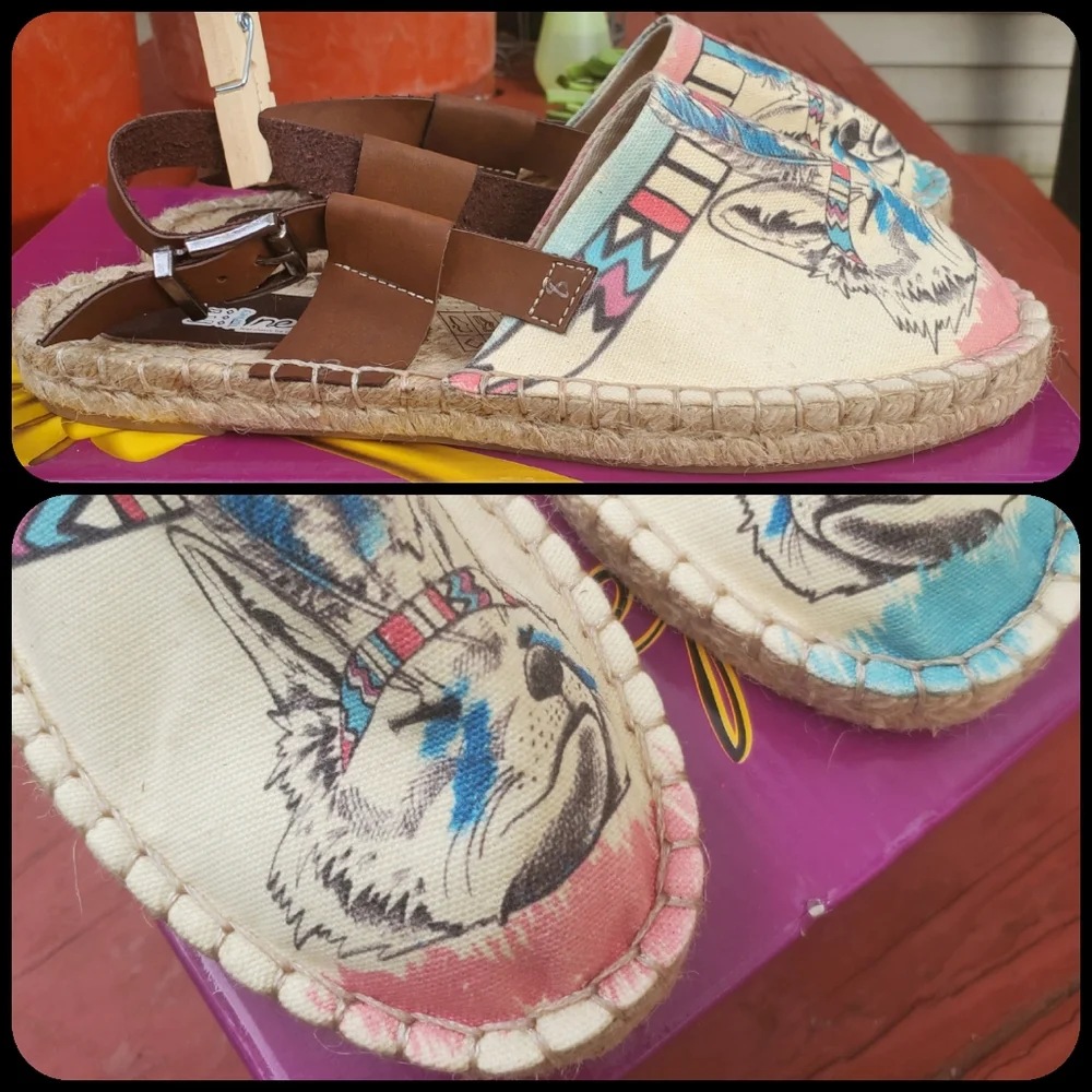 Spiritual Native 🐺 Wolf NEEFS by Goby Slingback espadrille shoes Sandals NIB